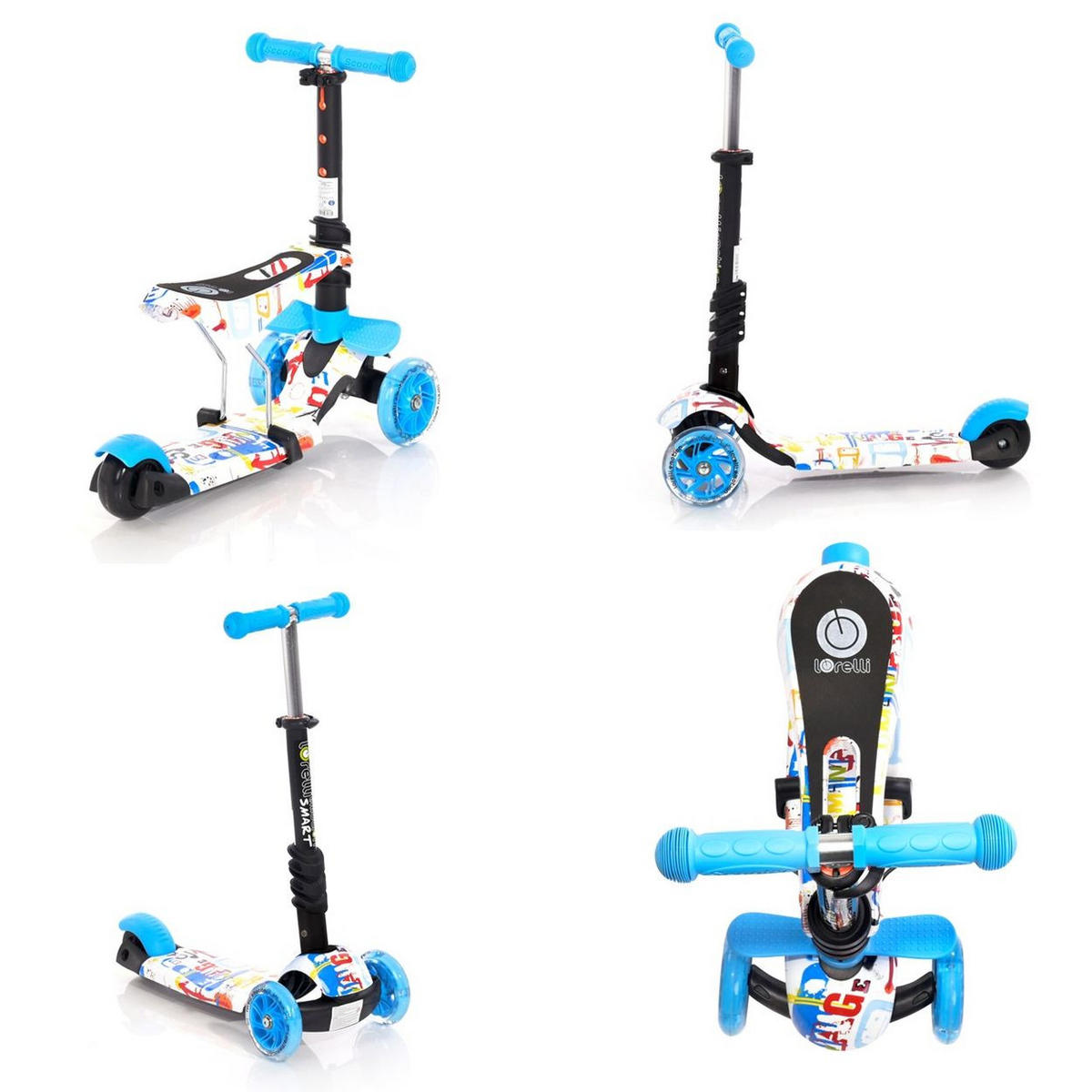 KINDERROLLER Laufrad Smart 2 in 1 hellblau Smart PU Räder leuchten klappbar verstellbar - Blau, Kunststoff (58/25/80cm) - Lorelli