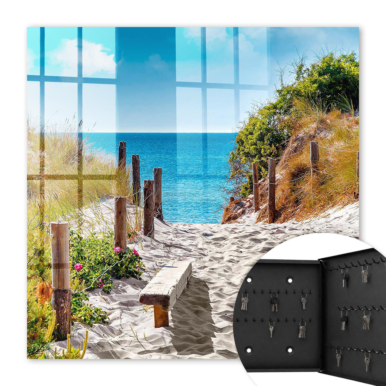 SCHLÜSSELBOX Schwarz 30x30 cm- Türöffnung nach rechts - Küstenweg - Blau, Metall (30/30/5cm) - TULUP