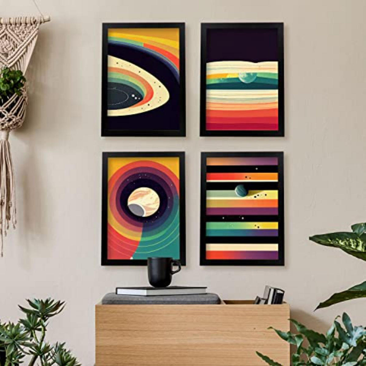 POSTER Set mit 4 Kreisförmig Abstrakt Moderne Galaxien A4 Weißer Rahmen - Weiß, Papier (29.7/3cm) - Nacnic