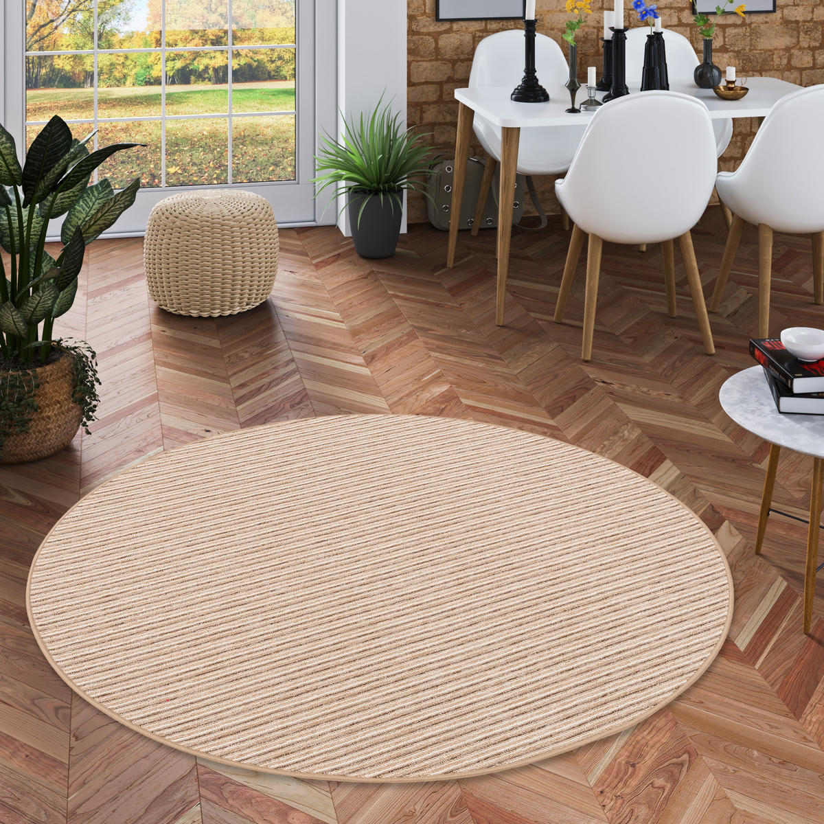 STREIFENBERBER TEPPICH MARTA RUND - Beige, Textil (133/133cm) - Snapstyle