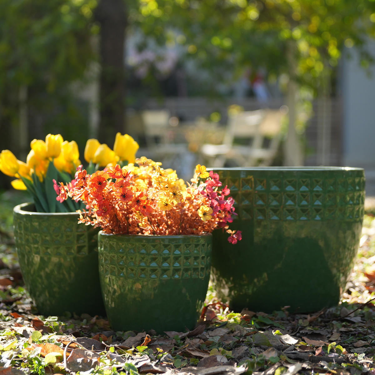 BLUMENTOPF Ø 38,1/30,5/22,9 cm Antik-Hellgrün (3 Stück) - Pastellgrün, Keramik (38/32cm) - Oxeza
