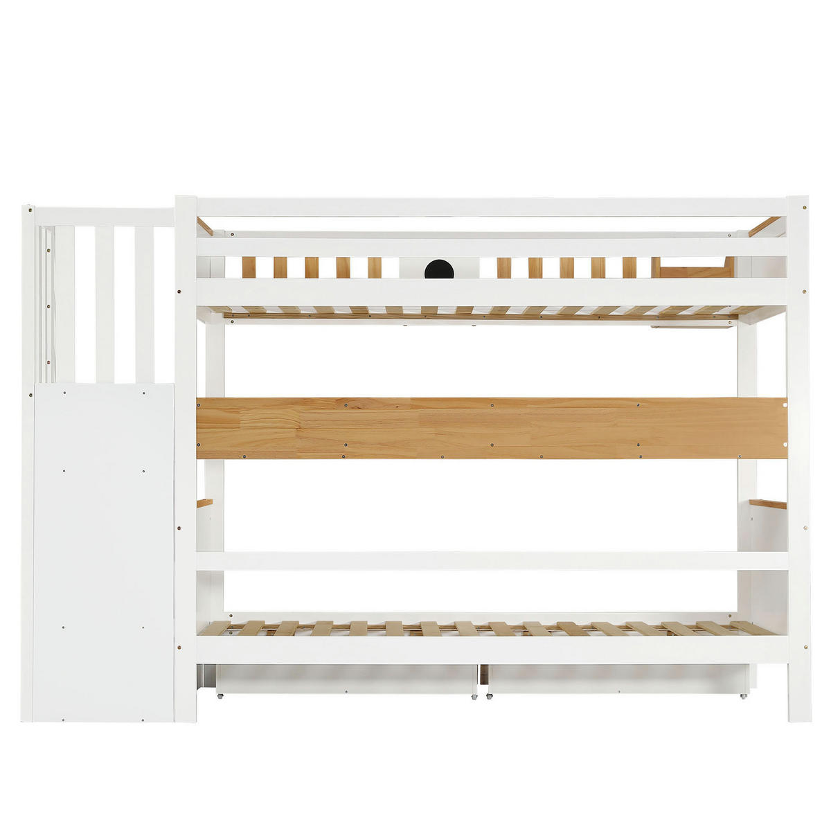 ETAGENBETT mit Stauraumtreppe, Schubladen, Weiß/Natur, 90/200 cm - Weiß, Holz (90/200cm) - MIVRAY