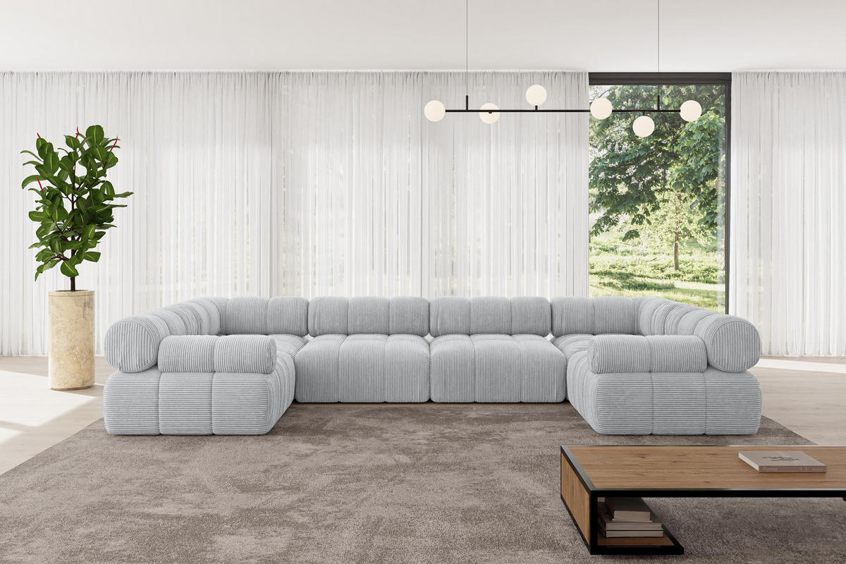 WOHNLANDSCHAFT modulares Sofa Birno-U2 - 380x190x70 cm Grau Cord - Grau, Holzwerkstoff/Textil (380/70/190cm) - ALTDECOR