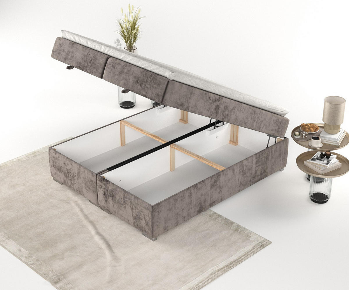 BOXBETT Reto 120/200 cm Braun im Lotta Stoff - Chromfarben/Braun, Holz/Holzwerkstoff (120/200cm) - AltaBeds