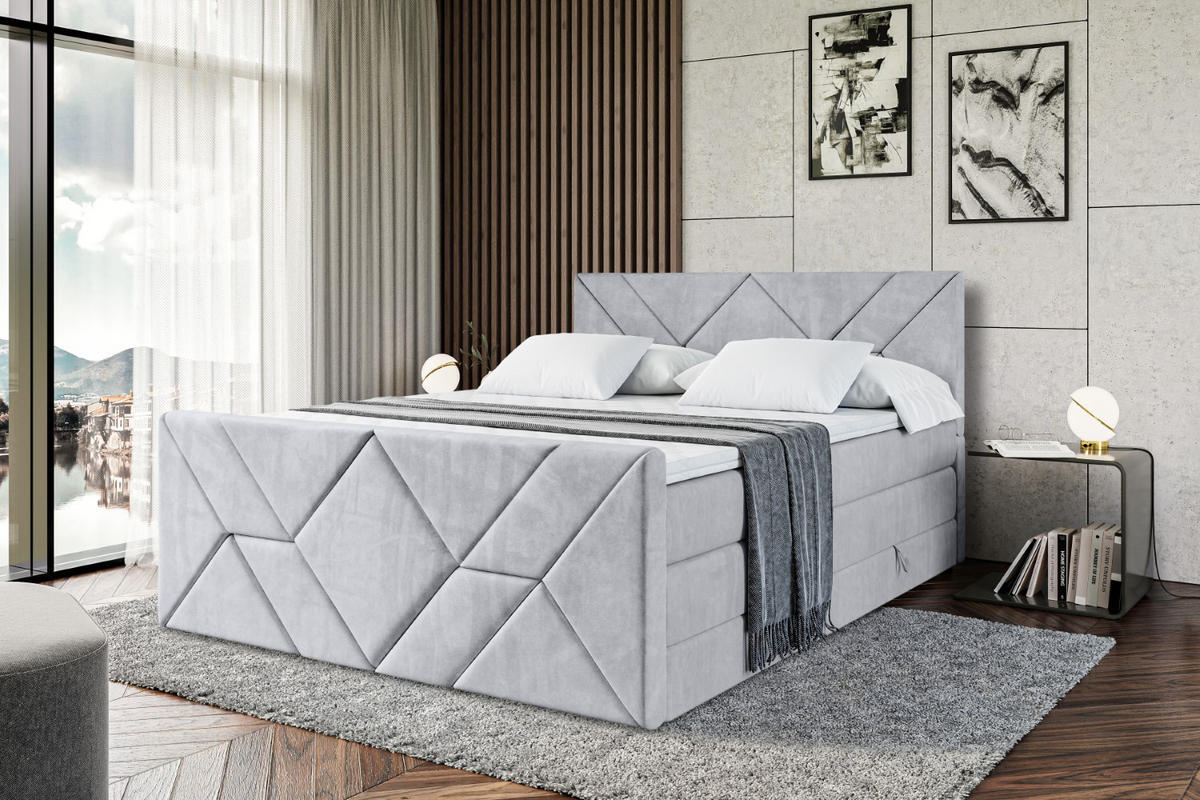 BOXSPRINGBETT BARWA-Z KING - 120x200 - H3/H4 - Hellgrau - Hellgrau, Holzwerkstoff (120/200cm) - ALTDECOR