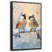 LEINWAND Bilder mit Rahmen - Vögel - Zweig - Winter - Schnee - 20x30 - Pastellblau, Textil (20/30cm) - MuchoWow
