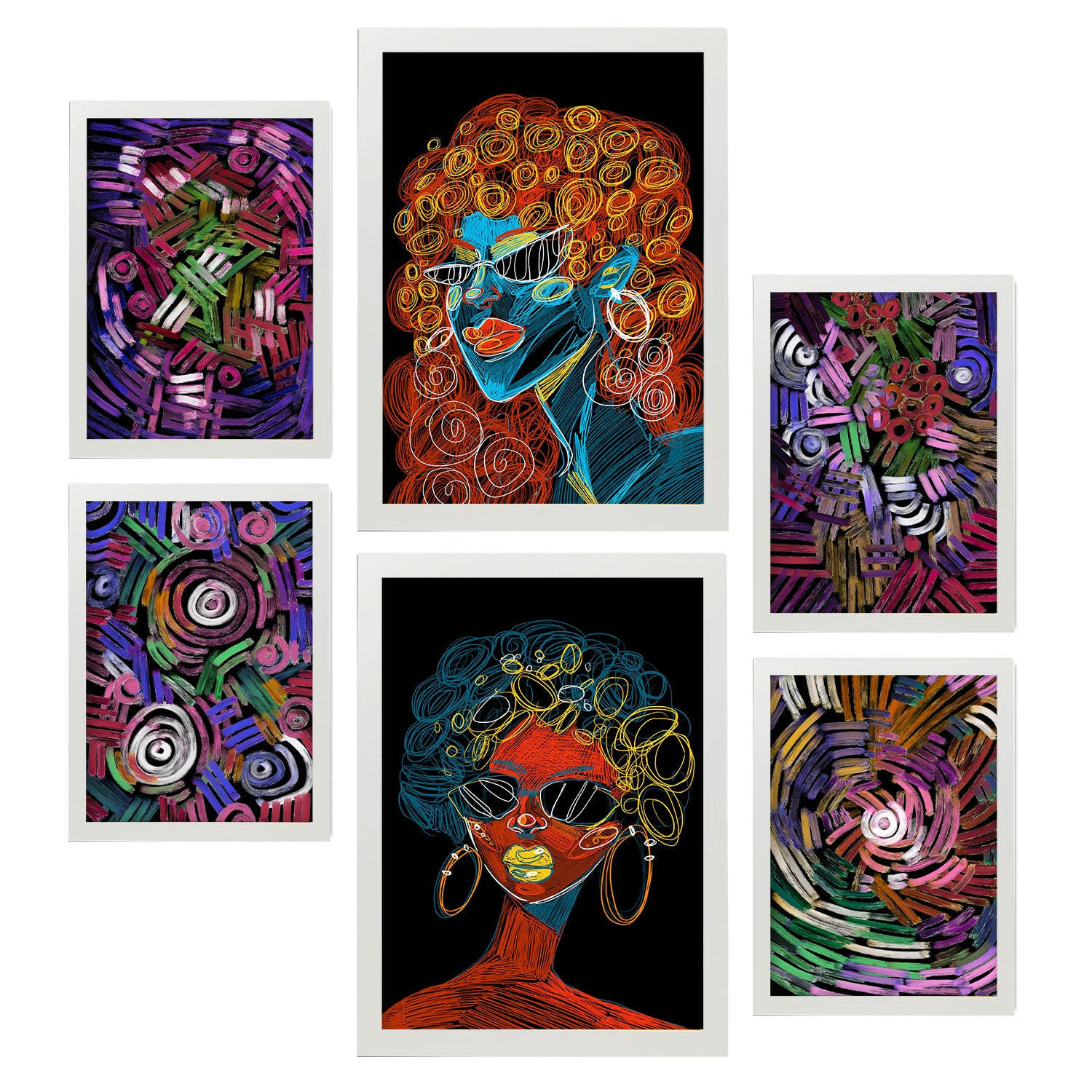 POSTER Set Mit 6 Krasse Formen 2 In Weibliche Zusammenfassung A3 & A4 Weißer Rahmen - Weiß, Papier (29/3cm) - Nacnic