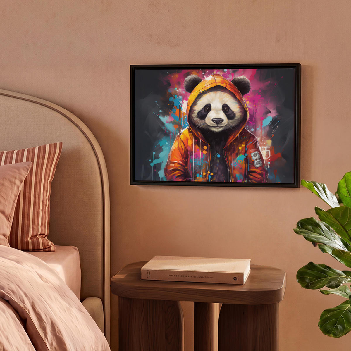 LEINWAND Bilder mit Rahmen - Panda - Jacke - Graffiti - Orange - 40x30 - Orange, Textil (40/30cm) - MuchoWow