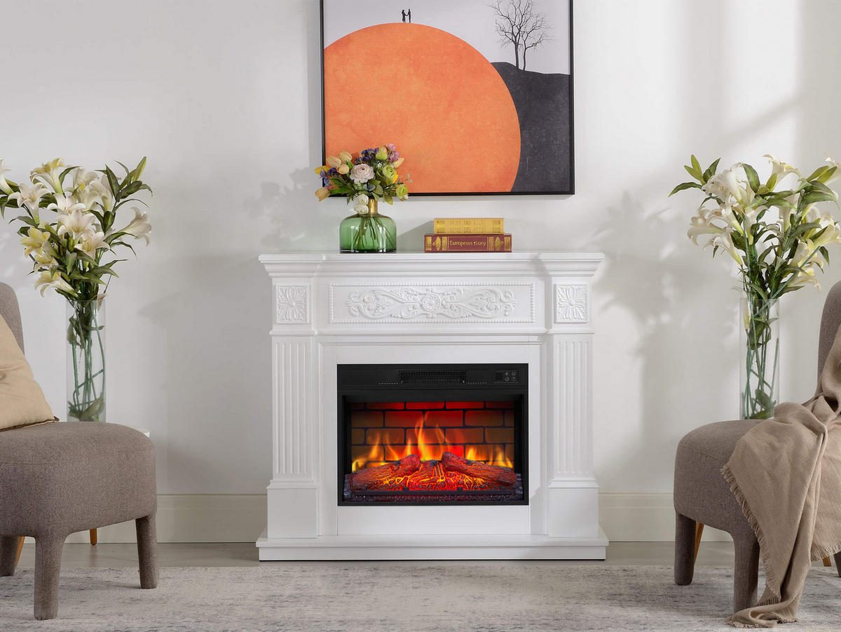 ELEKTROKAMIN Toscana AF23BS Weiß – Breite 96 cm, 3D-Flammeneffekt, LED-Beleuchtung, Heizfunktion - Weiß, Glas/Holzwerkstoff (106.6/92.5/37cm) - ArtiFlame