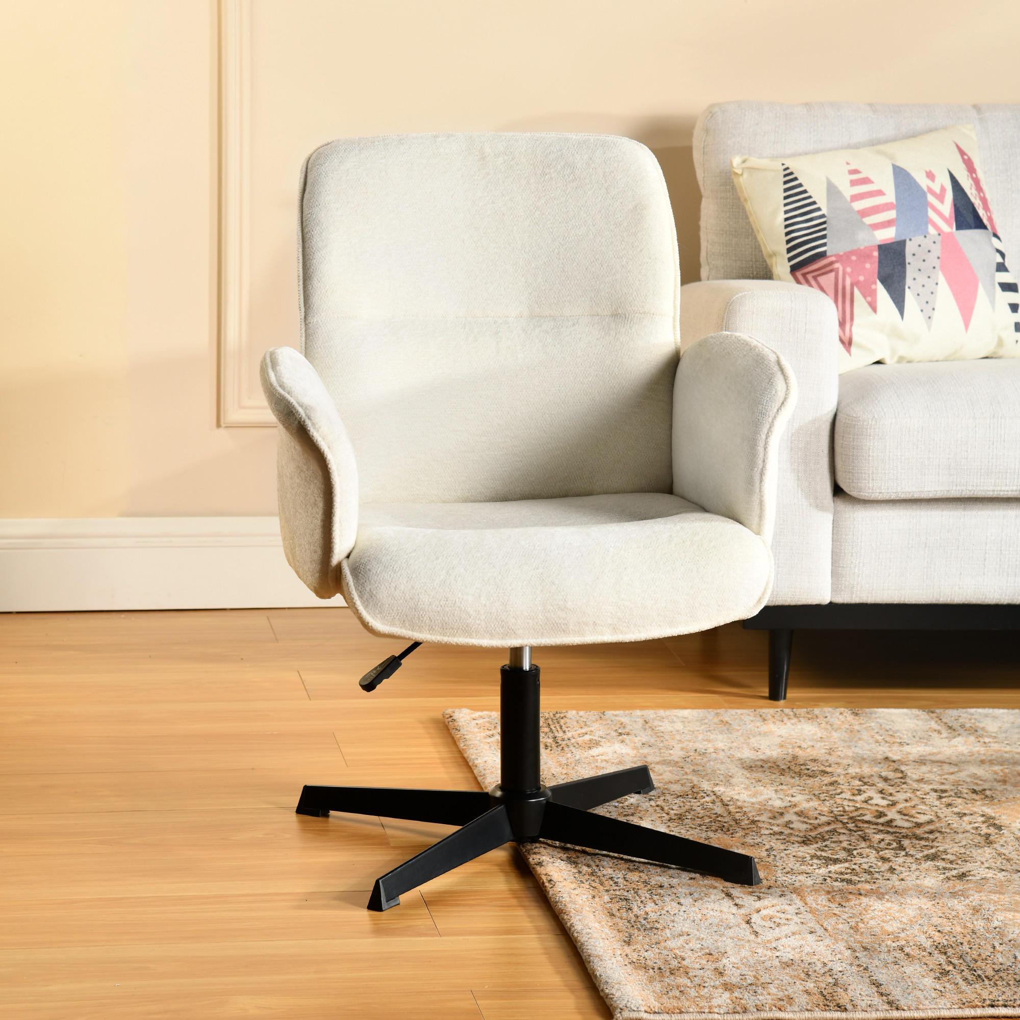 DREHSTUHL Beige Schwarz - Beige/Weiß, Metall (59.5/93/61.5cm) - Urban Meuble