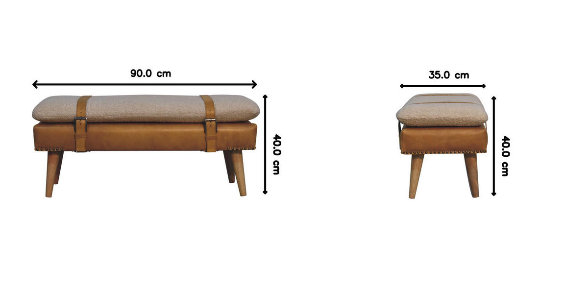 HOCKERBANK Boucle Büffelleder Tan - Braun, Leder/Holz (35/40/90cm) - Artisan Furniture