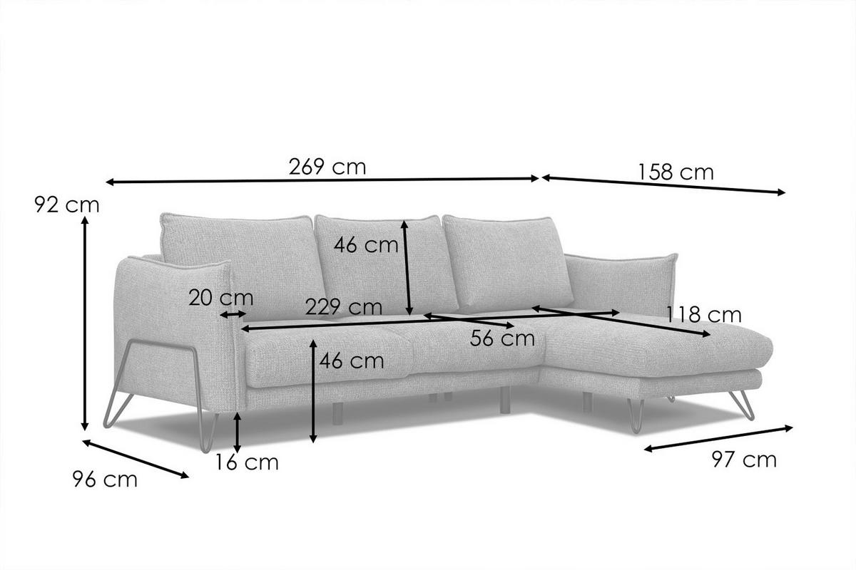 ECKSOFA HOSTEN 4-Sitzer, platinfarben - Platinfarben/Schwarz, Holzwerkstoff/Textil (269/158cm) - Courtois Laville