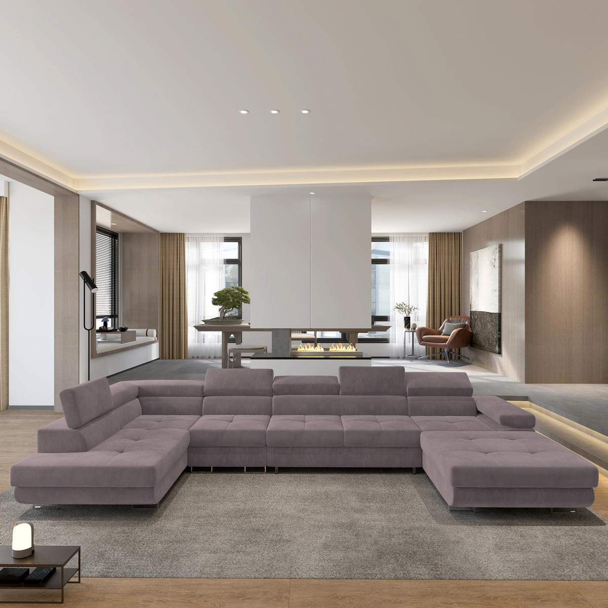 ROHOVÁ SEDAČKA VELORA šeříková - stříbrná/šeříková, kov/dřevo (419/90/202cm) - MASSENO