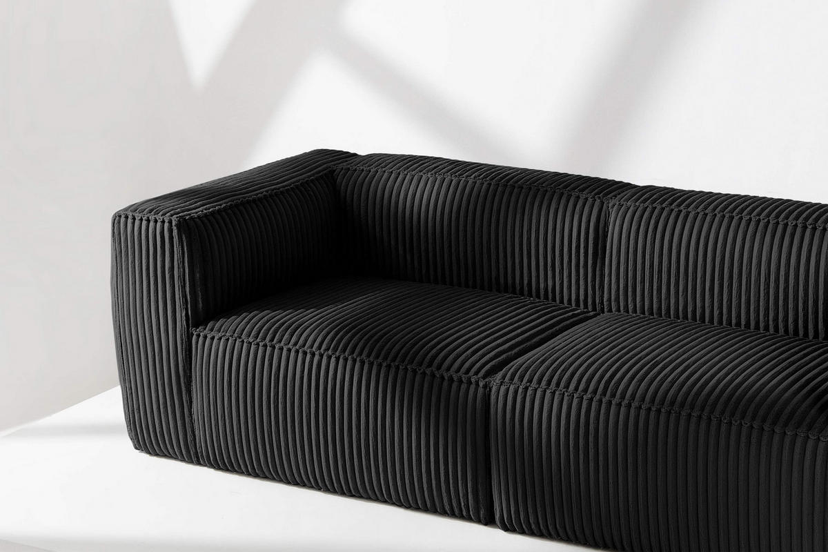 3-SITZER-SOFA FEROX Modern, Cord-Stoff, schwarz - Schwarz, Textil (246/73/96cm) - KONSIMO®