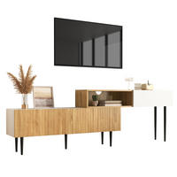 TV Lowboard verstellbar, 2-teilig, Metallfüße, Holz Weiß - Braun, Holz (220/63/28cm)