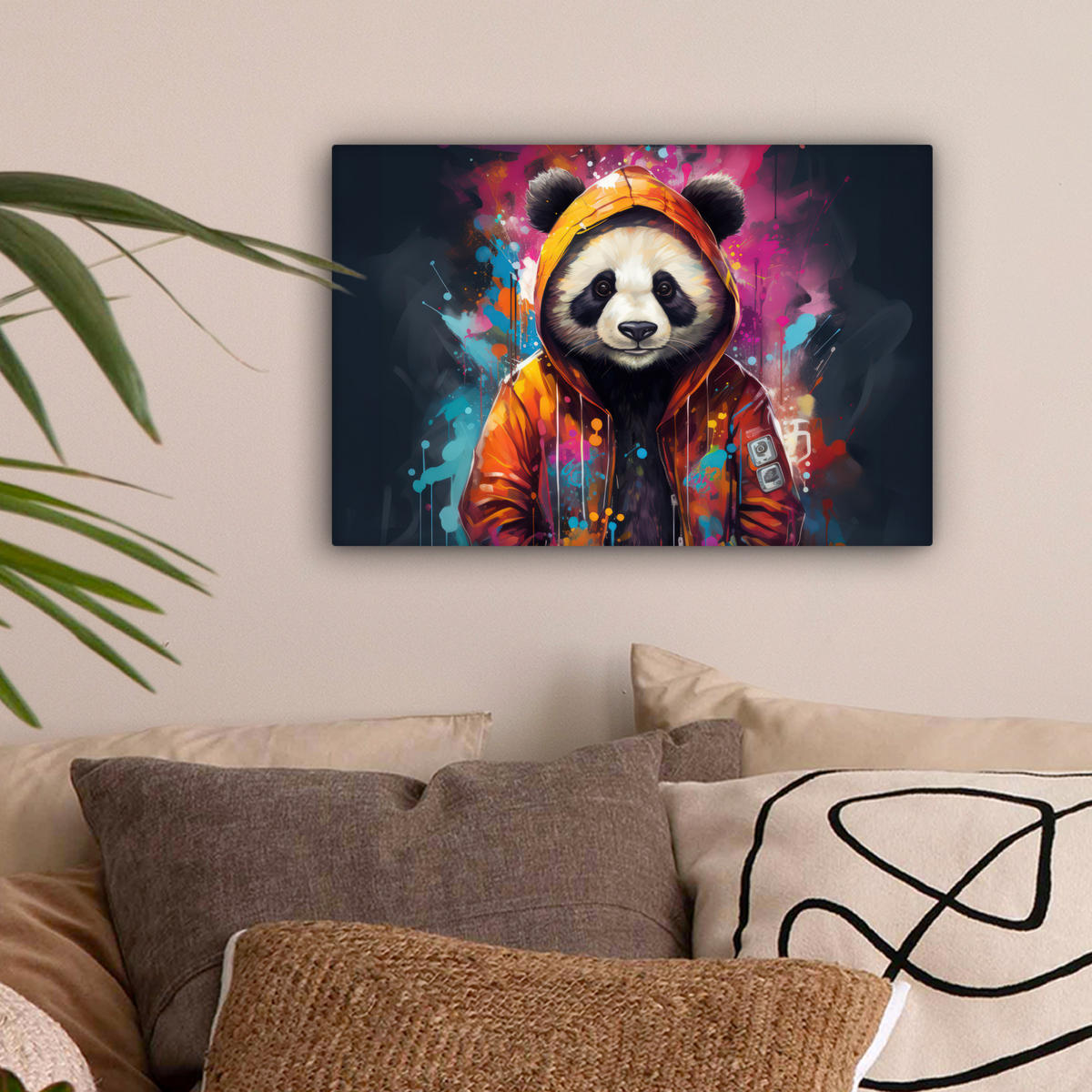 LEINWANDBILD Panda - Jacke - Graffiti - Orange 30x20 cm - Orange, Textil (30/20cm) - MuchoWow