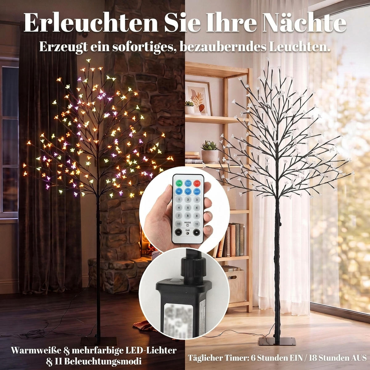 BELEUCHTETER-KIRSCHBLÜTENBAUM Stahl Transparent - Schwarz, Metall (55/150/55cm) - HOMCOM