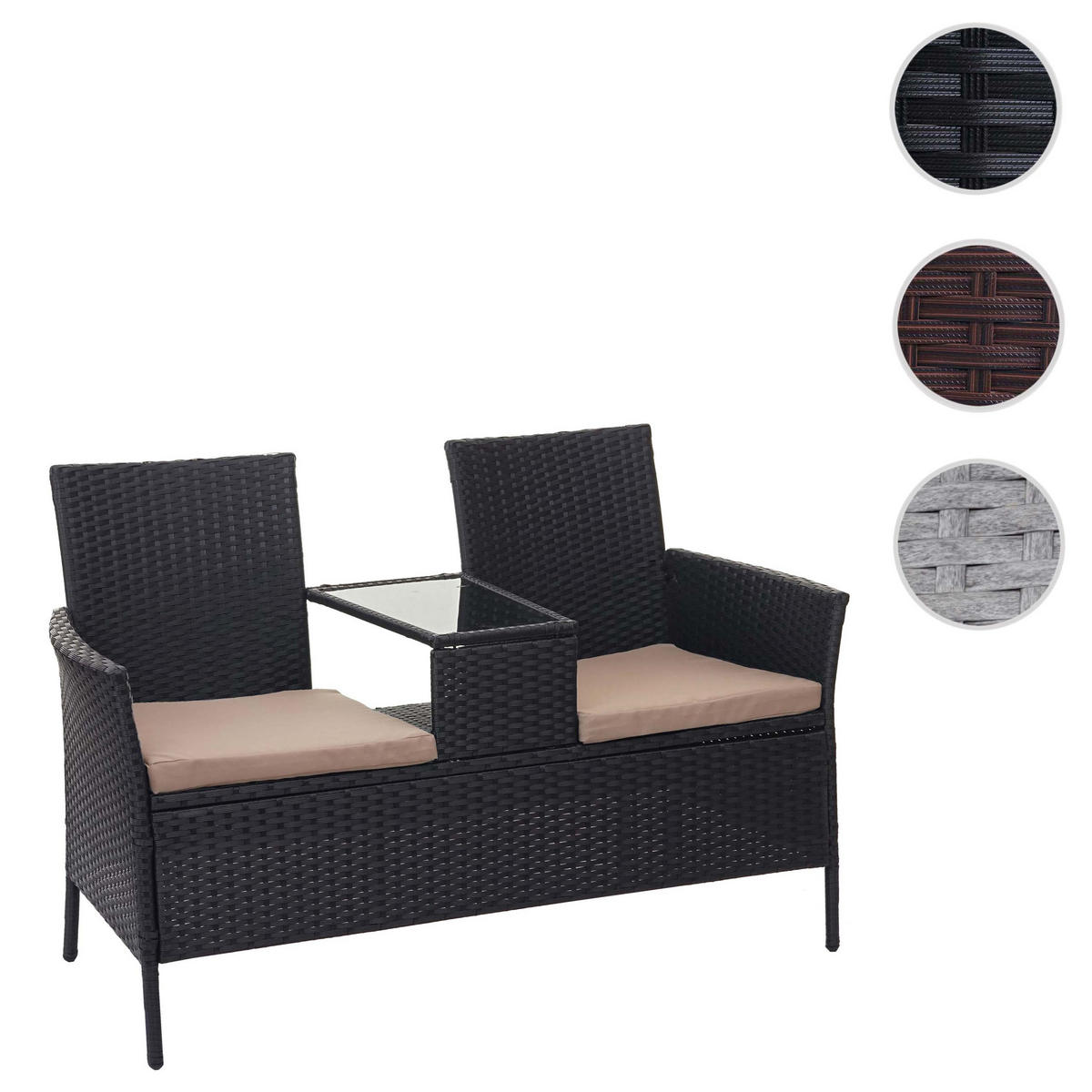 POLY-RATTAN SITZBANK MIT TISCH Schwarz, Beige - Beige/Schwarz, Kunststoff (132/84/55cm) - MCW