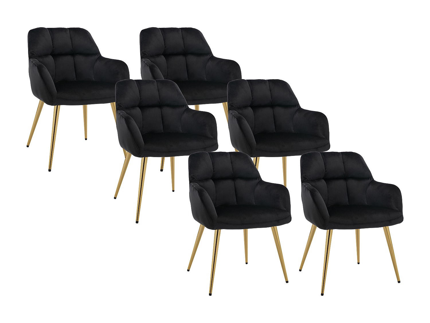 STUHL mit Armlehnen 6er-Set - Samt & goldfarbenes Metall - Schwarz - PEGA - Schwarz, Textil (62/78/58.5cm) - Pascal Morabito