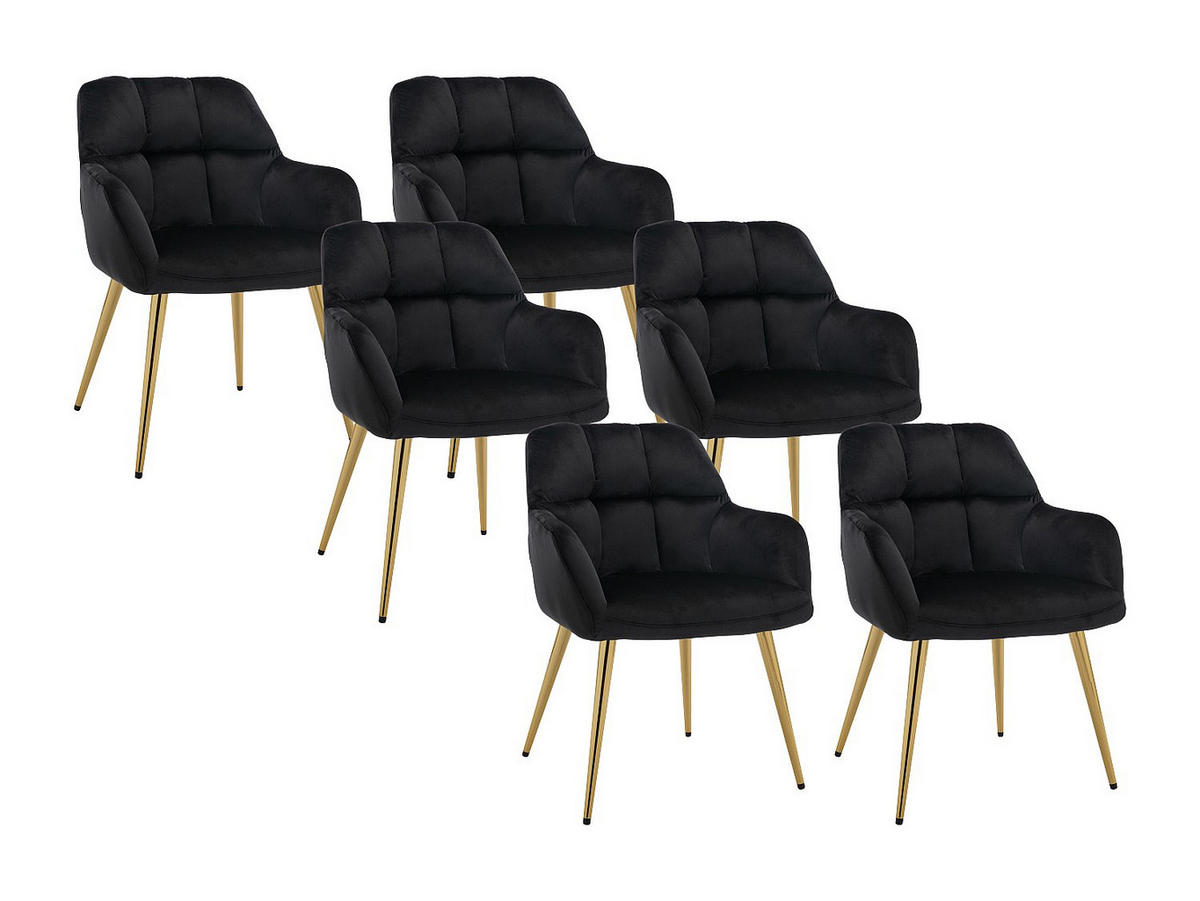 STUHL mit Armlehnen 6er-Set - Samt & goldfarbenes Metall - Schwarz - PEGA - Schwarz, Textil (62/78/58.5cm) - Pascal Morabito
