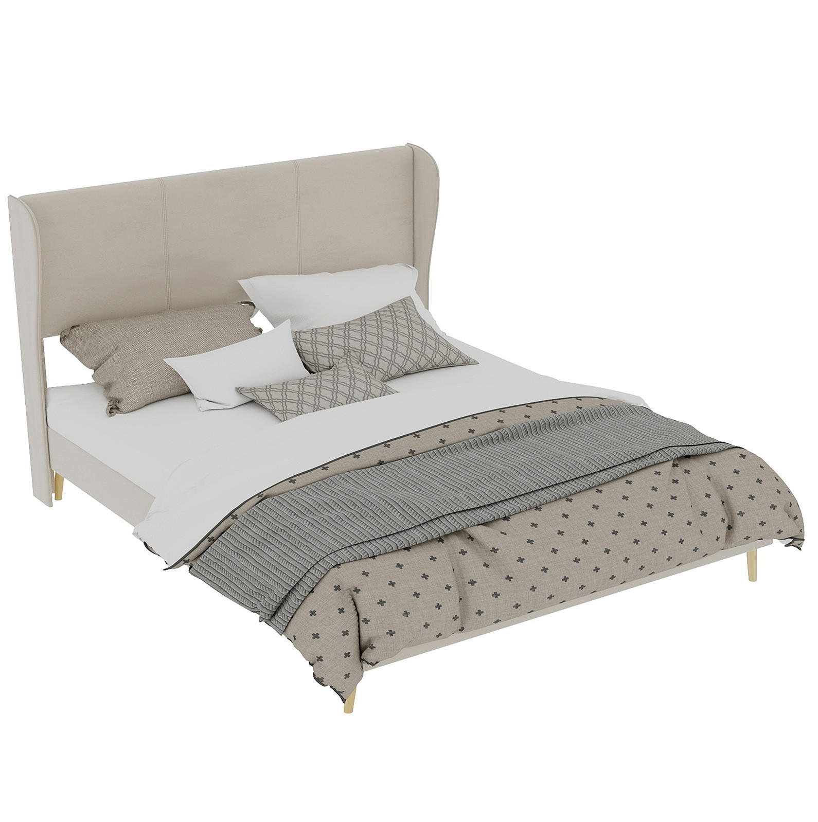 POLSTERBETT 160/200 cm mit gepolstertem Kopfteil, modernem Stoffbezug und stabilem Metallgestell, Beige - Beige, Textil (160/200cm) - Redom
