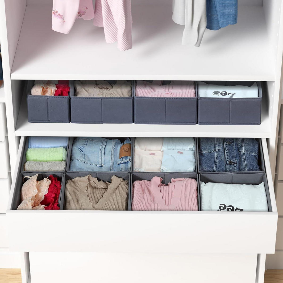 SCHUBLADEN Organizer 8er Set Grau für PAX Kleiderschrank 100x58 cm - Grau, Textil (24/11/26cm)