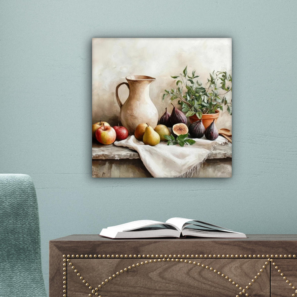 LEINWANDBILD Obst - Kräuter - Ländlich 20x20 cm - Naturfarben, Textil (20/20cm) - MuchoWow