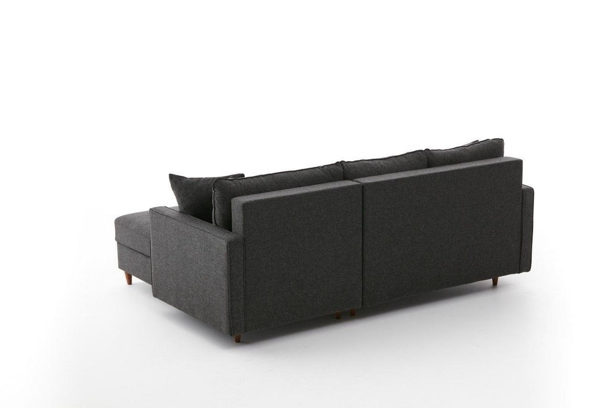 ECKSOFA mit Hocker, Schlaffläche - Anthrazit/Walnussfarben, Holz/Kunststoff (155/210cm) - myHomelando