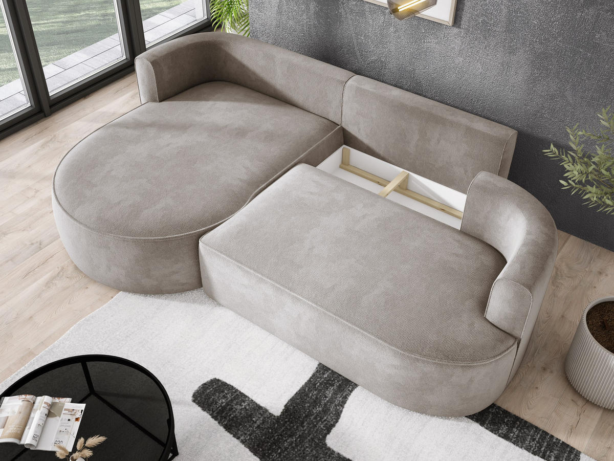 ECKSOFA FIORE-L Moderne Ausziehbare Schlaf-Funktion, automatischer Auffaltung, lose Rückenkissen freistehend LINKS 284x183x82 cm cm Beige - Beige, Holz/Textil (183/284cm) - DomoHome