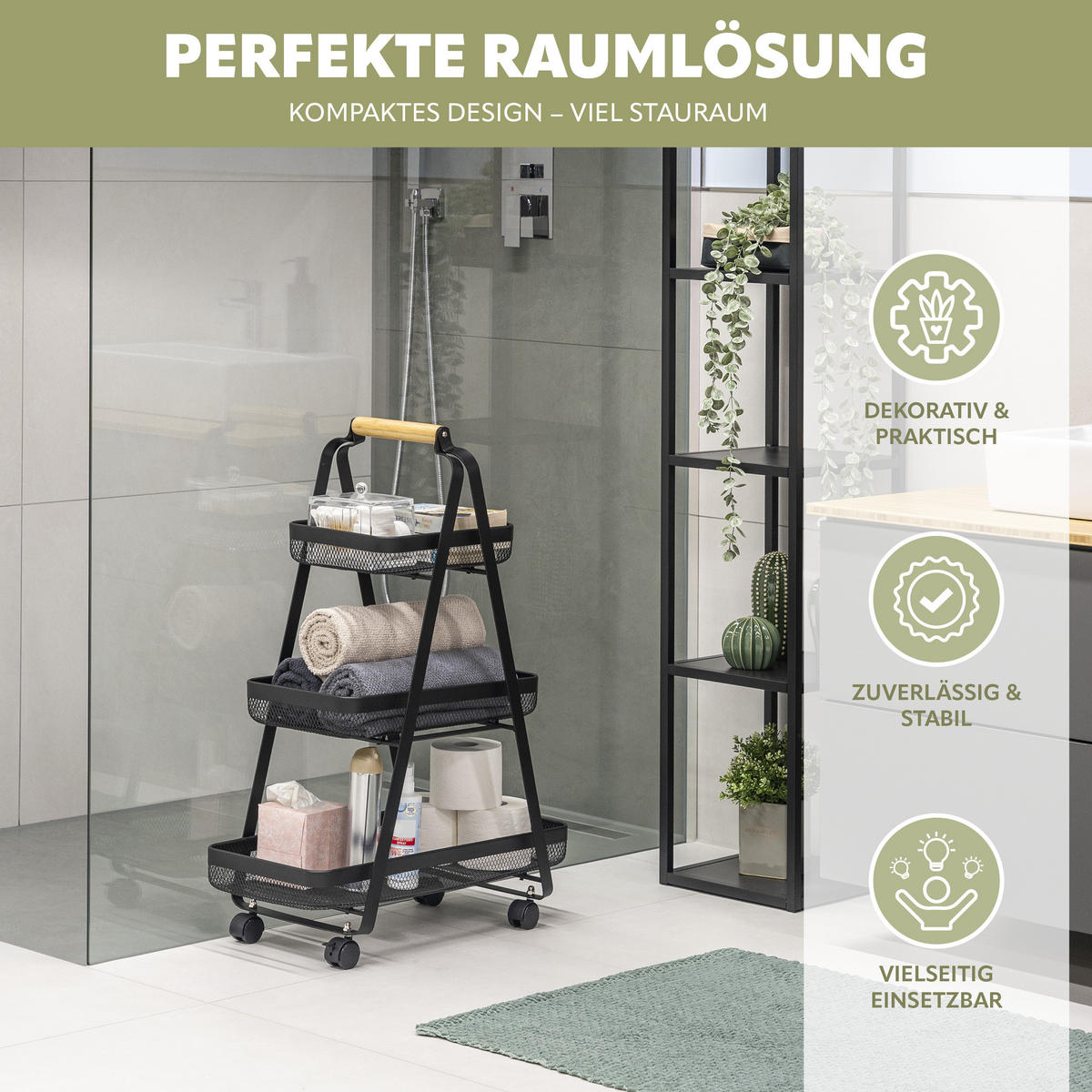 SERVIERWAGEN, schwarz, Metall - Schwarz, Metall (57/38/6.5cm) - eluno