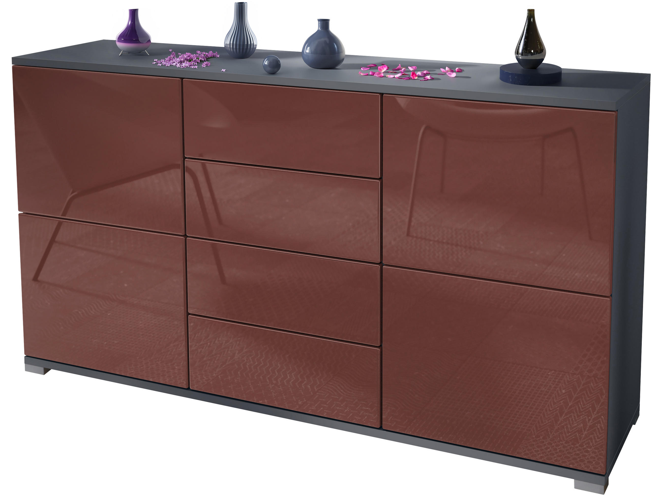 SIDEBOARD Rova Bordeaux Hochglanz - Bordeaux, Holzwerkstoff (138.5/75.5/35cm) - Vladon