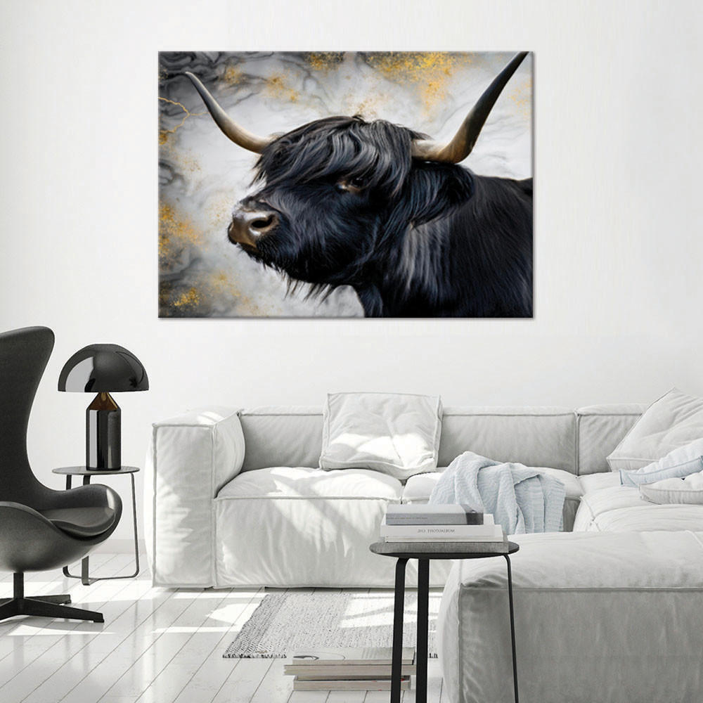 WANDBILD schottisches kuhmarmorgold - Schwarz, Textil (60/40cm) - Feeby