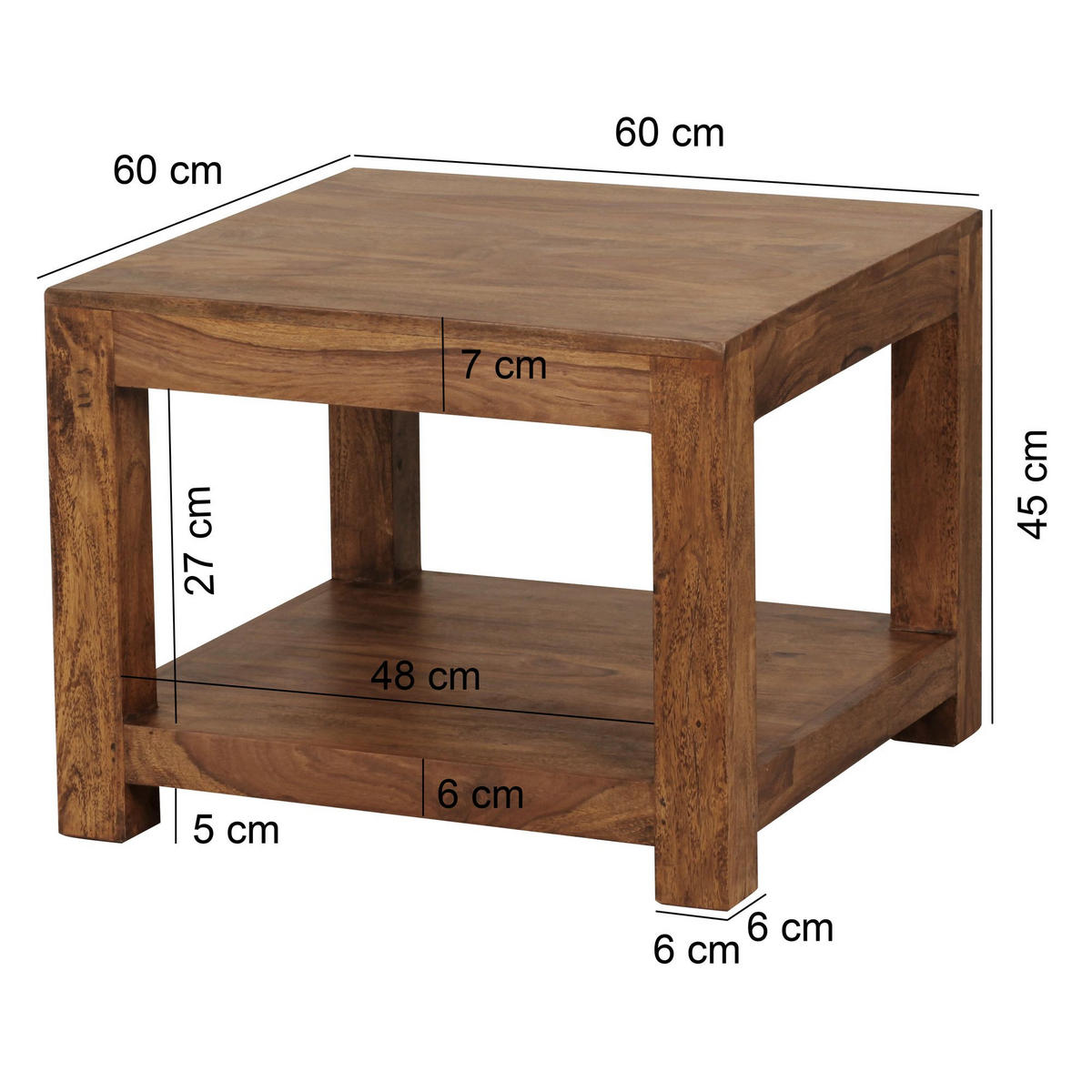COUCHTISCH Massivholz im Landhausstil mit Ablagefach und pflegeleichter Oberfläche, Braun 60x60x45 cm - Braun, Holz (60/60/45cm) - KADIMA DESIGN