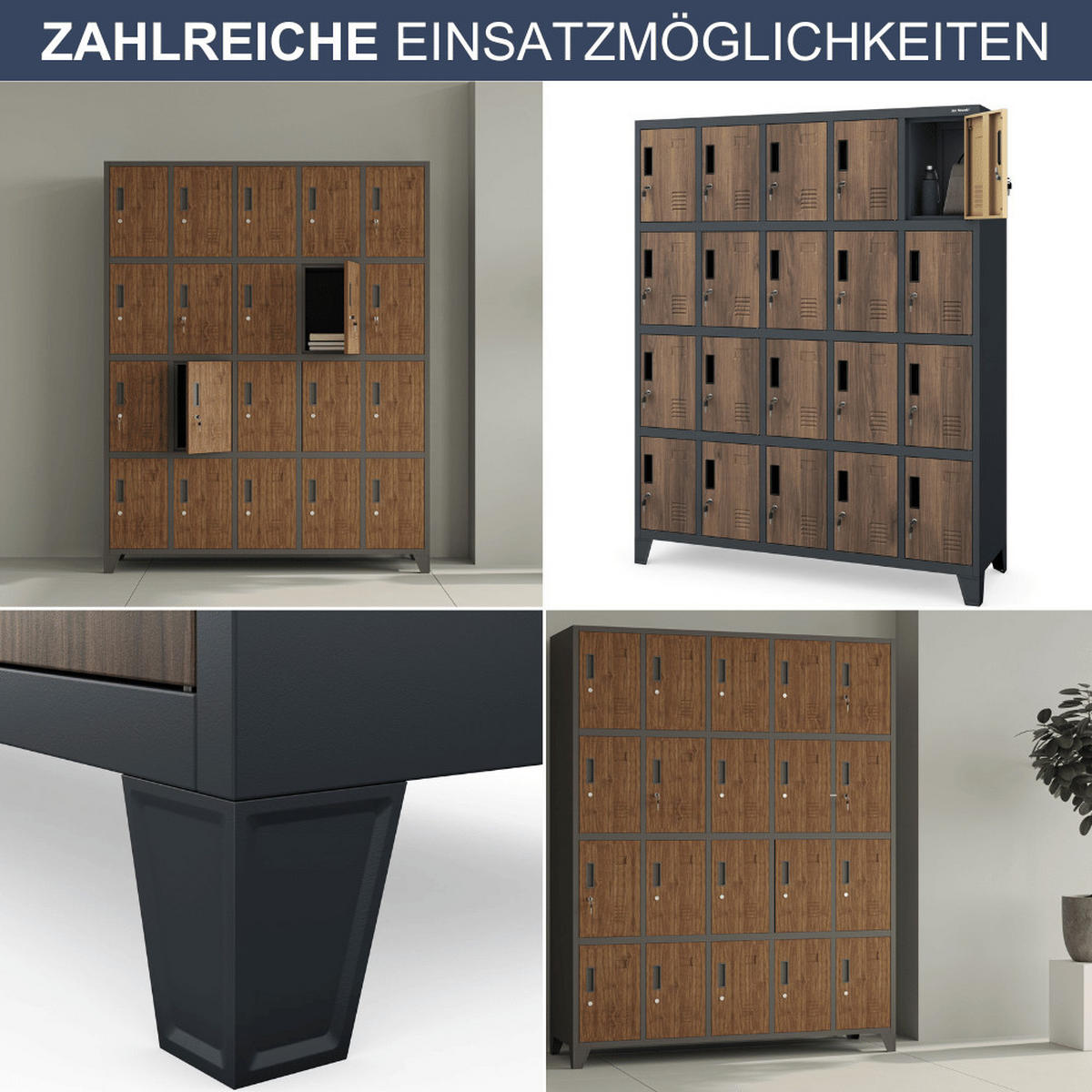 SCHLIESSFACHSCHRANK Spind TAMPA 20 Fächer172x136x45cm Anthrazit-Nussbaum - Anthrazit, Metall (136/172/45cm) - DELUKE