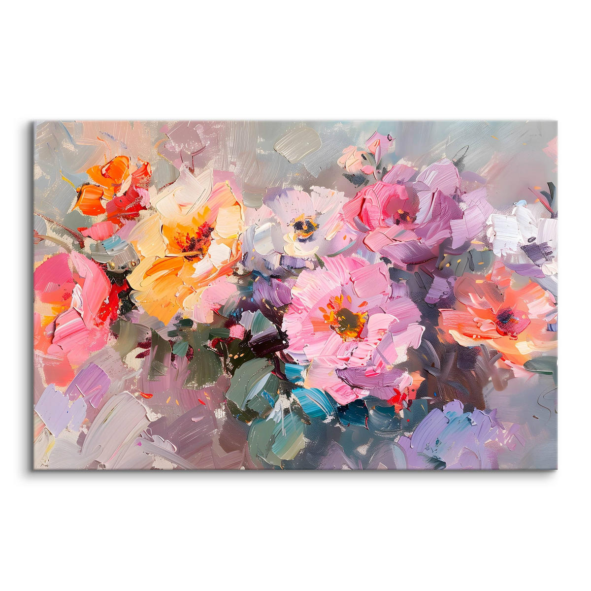 LEINWANDBILD für Wohnzimmer bunte Blumen Malarei 120cm x 80cm - Blau/Beige, Textil (120/80cm) - Muralo