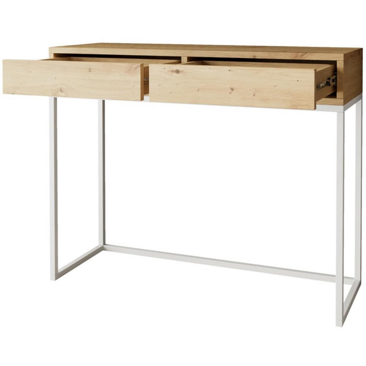 KONSOLENTISCH Lango 100/85/35 eiche Artisan mit weißen Matellbeinen - Weiß/Eiche Artisan, Holzwerkstoff/Metall (35/100/85cm) - Beautysofa