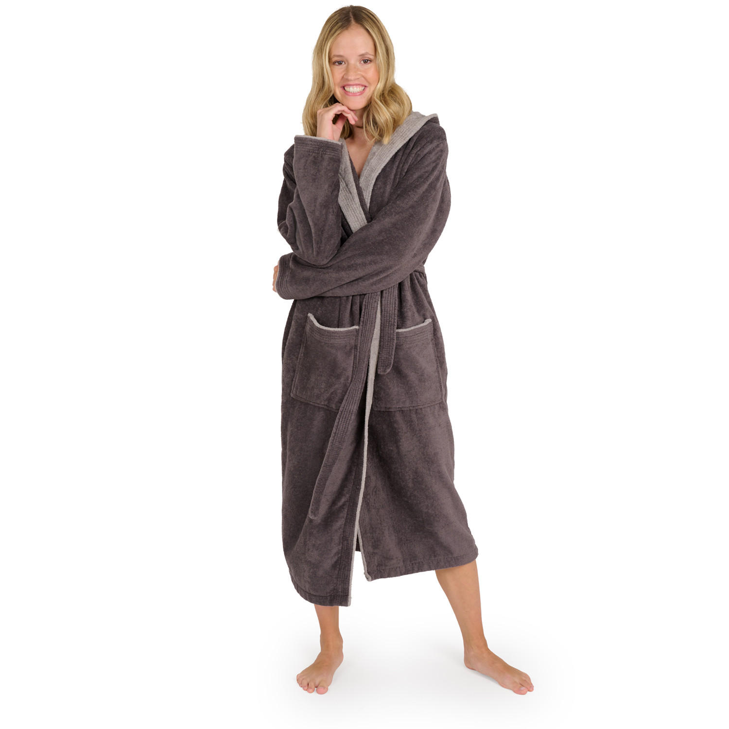 BADEMANTEL Cotton Ida: M, Anthrazit Grau - Anthrazit, Textil (Mnull) - Blumtal
