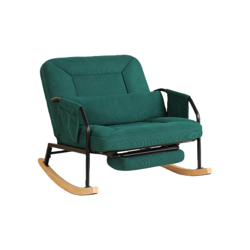 SCHAUKELSTUHL,ÜBERGROSS mit Fußstütze verstellbare Lehne Metallholz Cord,grün - Grün, Textil (87/89/88cm) - Vallsero