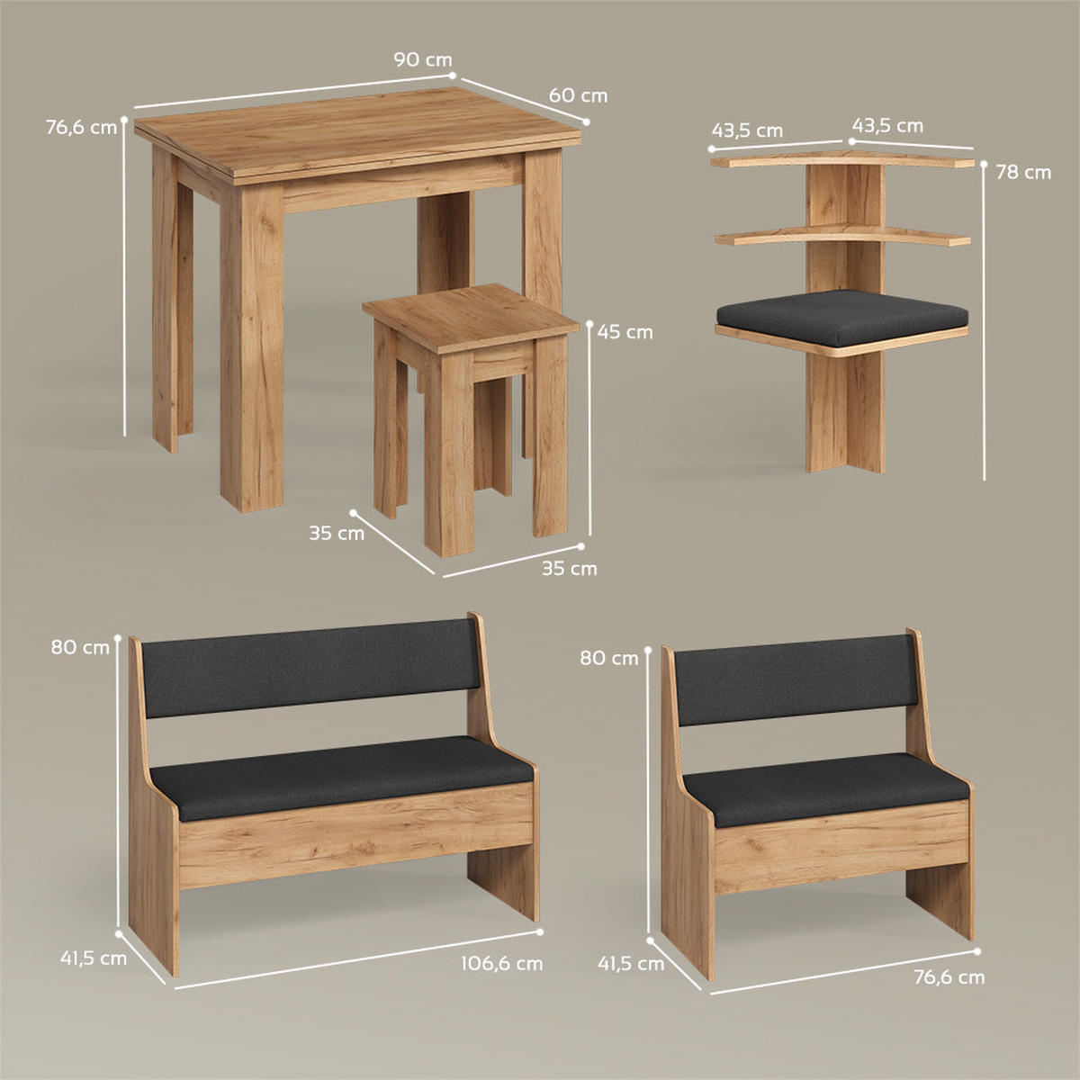 ECKBANKGRUPPE Tiberio Goldkraft Eiche 150 x 120 cm mit Tisch - Honigeiche, Holzwerkstoff (150/80/120cm) - Livinity®