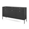 SIDEBOARD Eternas 3T 3S Schwarz 154/83/39 cm – schwarze Füße, mit geriffelten Fronten - Schwarz, Holzwerkstoff (154/83/39cm) - AX Living