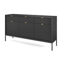SIDEBOARD Eternas 3T 3S Schwarz 154/83/39 cm – schwarze Füße, mit geriffelten Fronten - Schwarz, Holzwerkstoff (154/83/39cm) - AX Living