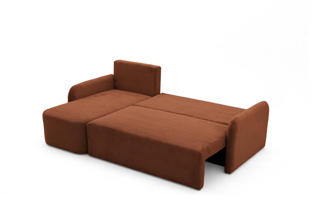 ECKSOFA CASPER L Links mit Schlaffunktion 132x198 Cord Braun - Schwarz/Braun, Holz/Kunststoff (217/145cm) - NACANAPA
