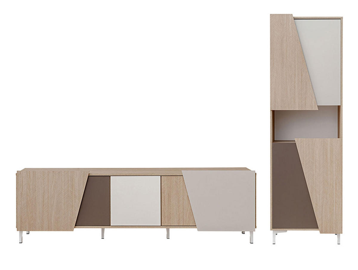 WOHNZIMMER SET Viste braun / weiß hochglanz 240cm / 40 cm / 189cm - Ecru/Weiß Hochglanz, Holz/Holzwerkstoff (240/189/40cm) - Furnival