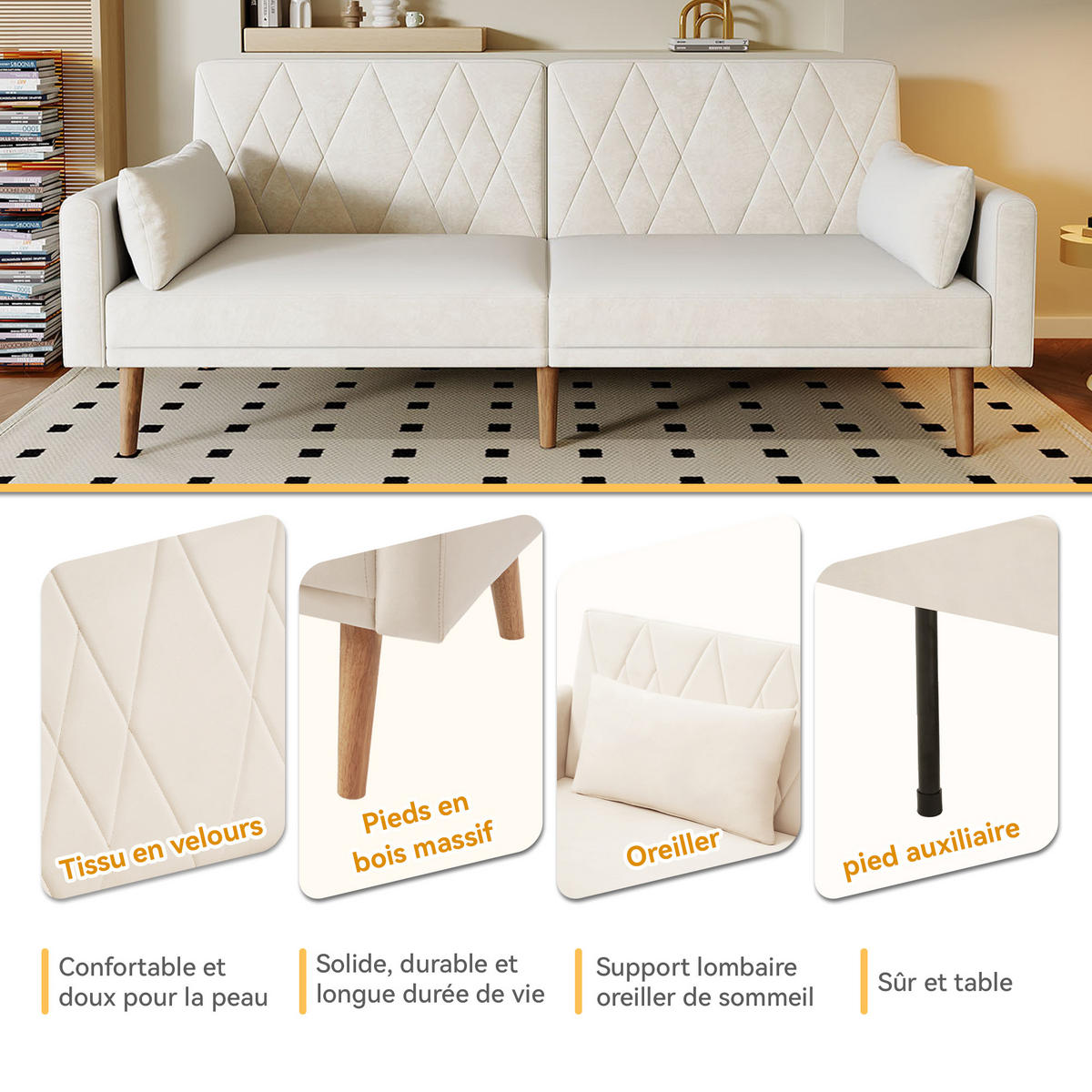SCHLAFSOFA 2-Sitzer mit Schlaffunktion und Samtstoff - Beige, Textil (180/82/75cm)