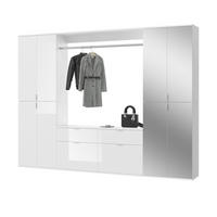 GARDEROBEN-SET weiß Hochglanz 243 cm mit Spiegel, Flurgarderobe - Chromfarben/Weiß Hochglanz, Glas/Holzwerkstoff (243/193/34cm) - Inn.Furn