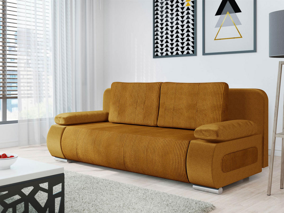 SCHLAFSOFA Emma Cord - Gelb, Holz/Kunststoff (200/77/92cm) - MIRJAN24