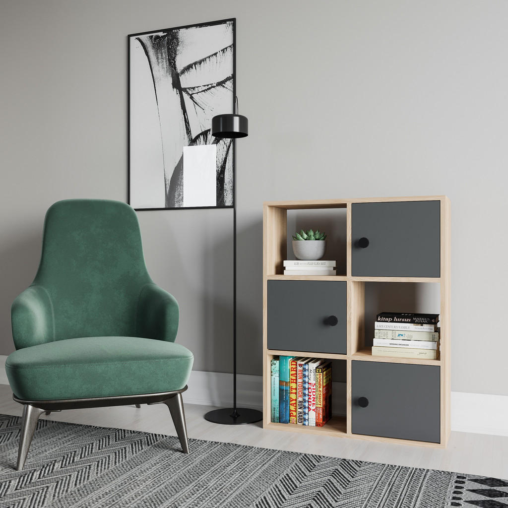 Thumbnail - Decorotika Bücherregal, Dunkelgrau, Alteiche, Holzwerkstoff, Holz Optik, Rechteckig, 25x93x72 cm, Wohnzimmer, ,