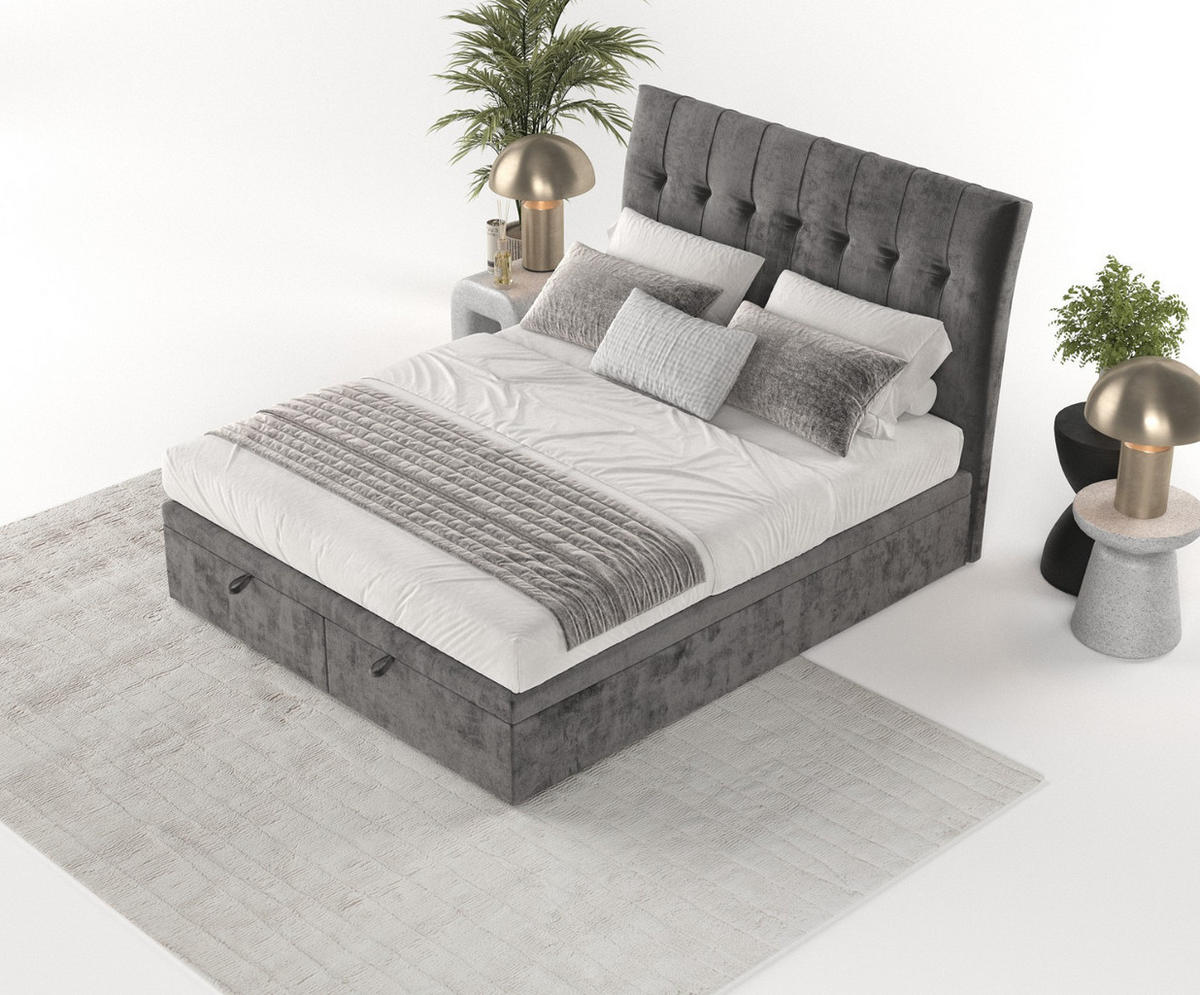 POLSTERBETT Kelsea mit Stauraum 200/200 cm Stahl im Lotta Stoff - Schwarz/Graphitfarben, Holz/Holzwerkstoff (200/200cm) - AltaBeds