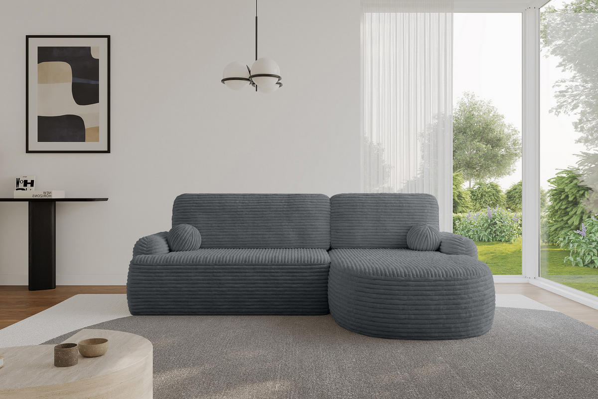 ECKSOFA mit Schlaffunktion und Bettkasten LIRA-L - 264x172x89 Dunkelgrau - Dunkelgrau, Holzwerkstoff/Textil (172/264cm) - ALTDECOR