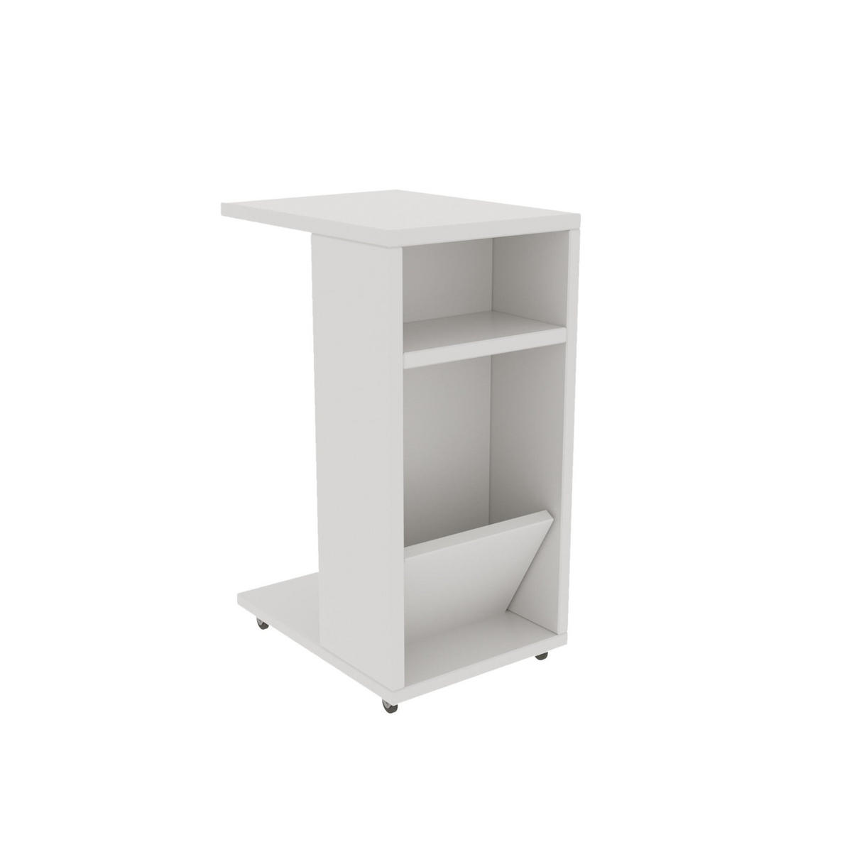 POJÍZDNÁ police s úložným prostorem, výška 63 cm - FLINTA - bílá, kompozitní dřevo (15/40/63cm) - Calicosy
